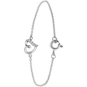 Lucardi Dames Armband hart met zirkonia - Echt Zilver - Armband - Cadeau voor vrouwen - 18 cm - Zilverkleurig