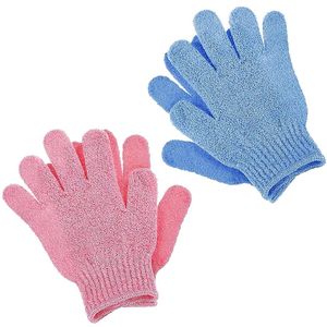 Peeling-handschoenen - scrubhandschoenen voor lichaamspeeling - 2 paar - blauw + roze