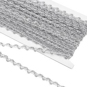 13.7M Silver S Wave Pattern Metallic Polyester Ribbon - 10mm Wide - Bling Silver Metal Gimp Braid Trim For Costume Clothing Sewing Accessories Home Decoration