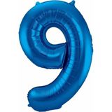 Cijfer 9 ballon blauw 86 cm