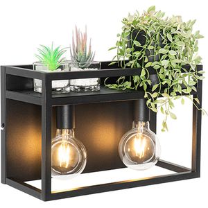 QAZQA cage rack - Industriele Wandlamp voor binnen - 2 lichts - D 18 cm - Zwart - Industrieel - Woonkamer | Slaapkamer | Keuken