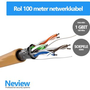 Rol 100 meter F/UTP netwerkkabel - Oranje - Soepel - Zonder stekkers - Folie afscherming