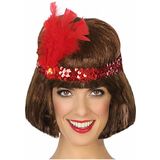 Atosa Charleston Flapper Hoofdband - met veer en glitters - rood - Dames - jaren 20/Twenties thema/Charleston