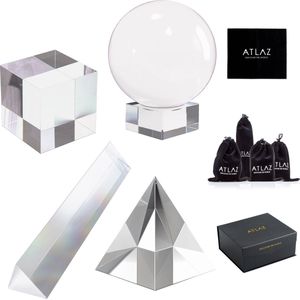 ATLAZ Glazen Fotografie Accessoires Set - Kristallen Bol, Prisma, Piramide & Kubus - Incl. Microvezeldoek & Opbergzak