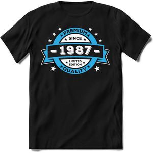 1987 Premium Quality | Feest Kado T-Shirt Heren - Dames | Blauw - Wit | Perfect Verjaardag Cadeau Shirt | Grappige Spreuken - Zinnen - Teksten | Maat XXL