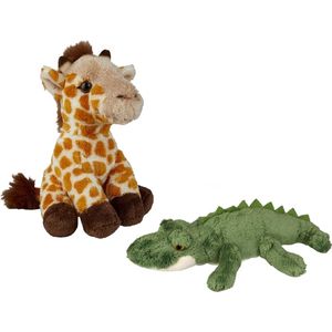 Ravensden - Safari dieren knuffels - 2x stuks - Krokodil en Giraffe - 15 cm