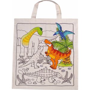 10x stuks zelf inkleurbaar tasje met dinosaurus motief - kinder tasjes voor een o.a. verjaardag feestje