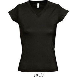 Dames t-shirt V-hals zwart 100% katoen slimfit - Dameskleding shirts 40