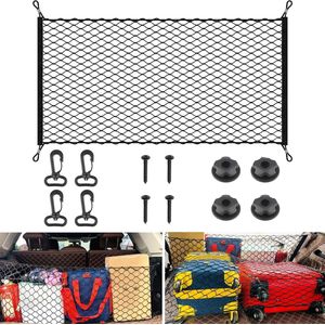 Bagagenet voor de auto, 140 x 100 cm, elastisch kofferbaknet, auto, kofferbaknet, bagagenet, geschikt voor alle auto's met 4 haken, 4 veiligheidsringen, 4 schroeven