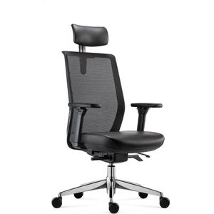 BenS 837HExe-Synchro-4 - Bureaustoel - rug Mesh - zitting en hoofdsteun Leder - Ergonomisch - GREENGUARD GOLD - Voldoet aan EN1335 & ARBO normen - Zwart