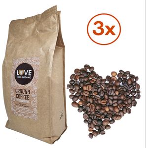 Love 100% Organic | Filterkoffie | Fairtrade Gemalenkoffie | Voordeelverpakking 3x 1kg | Biologische Ground Coffee | Geschikt voor Filter Koffiezetapparaat