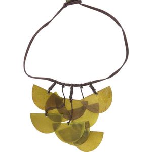 Behave Dames ketting olijf groen met schelpen hangers 50 cm