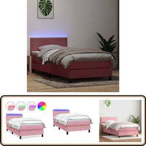 vidaXL Boxspring met matras fluweel roze 90x220 cm