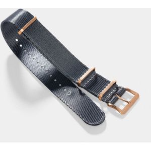 B&S Nylon Horlogeband Luxury - Deluxe Nato Diep Grijs Mat Rosé Goud - 20mm