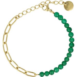 My Bendel - Gouden schakelarmband met Green Agate edelstenen - Combinatie van een gouden schakelarmband met Green Agateedelstenen - Met luxe cadeauverpakking