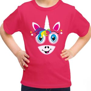 Bellatio Decorations dieren verkleed t-shirt voor meisjes - eenhoorn gezicht -carnavalskleding -roze 110/116