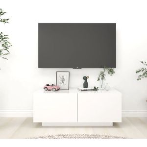 The Living Store TV-meubel - Hifi-kast - 100 x 35 x 40 cm - Hoogglans wit