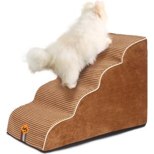 Gebogen hondentrap voor kleine honden, 4-traps huisdiertrap voor hoge bedden en bank, antislip, evenwichtige hond indoor step met schuim van hoge dichtheid, afneembare hoes voor gewrichtspijn