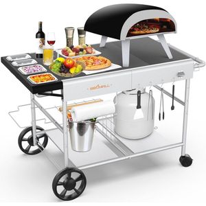 Pizza Oven Tafel Grill Kar met Beweegbaar Topping Station voor Buiten