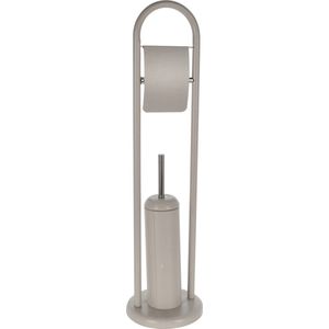 Toiletborstel met toiletrolhouder taupe metaal 80 cm - Badkameraccessoires/benodigdheden - Toiletaccessoires/benodigdheden - Wc-borstels/toiletborstels - Toiletrolhouders