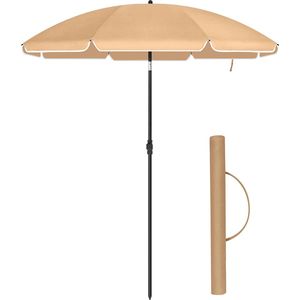 Parasol, Ø160 cm, met boog, parasol, achthoekig zonnedak, van polyester, glasvezel, kantelmechanisme, voor tuin, zwembad, taupe GPU60BR