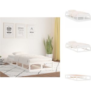 vidaXL Houten bedframe - eenpersoonsbed - 205.5x105.5x28 cm - wit - massief grenenhout - stabiel - geschikt voor 100x200 cm matras - Bed