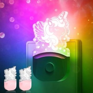 Nachtlampje voor kinderen 2 stuks led-nachtlampje met schemeringssensor - warm wit + RGB kleurwisselend nachtlampje - meisjes kinderen kamerdecoratie - cadeaus - LOHAS