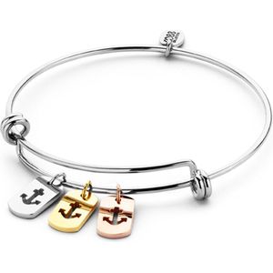 CO88 Collection 8CB-90092 - Stalen bangle met bedels - open ankers - one-size - zilverkleurig