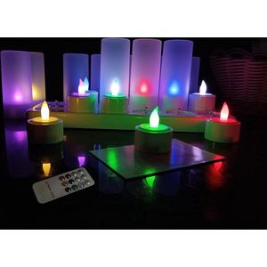 Synergy - Oplaadbare waxinelichtjes - LED Waxinelichtjes - 12 stuks - Met afstandsbediening - Verschillende kleuren - Inclusief houders - Flikkeren - Oplaadbare kaarsen - Oplaadbare theelichtjes