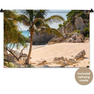 Wandkleed Tulum - Tropisch strand bij Riviera Maya bij Tulum in Mexico Wandkleed katoen 90x60 cm - Wandtapijt met foto