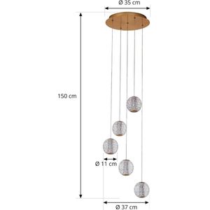 Lucande - Hanglampen - 5lichts - Acryl, metaal - antiek messing, transparant - Inclusief lichtbronnen