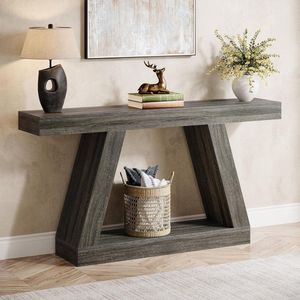 Tribesigns Entree Consoletafe - Haltafel met Opbergruimte - Grijs - 140 x 30 x 80 cm - Consoletafe voor Hal, Woonkamer, Entree, Foyer