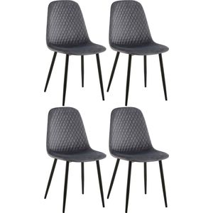 In And OutdoorMatch Stoel Jilly - Grijs - Set van 4 - Fluweel - Hoge kwaliteit bekleding - Luxe stoel - Moderne look