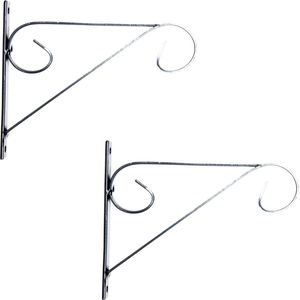Muurhaak voor hangpotten - 2x - metaal - 18 x 16 cm - antraciet - hanging basket