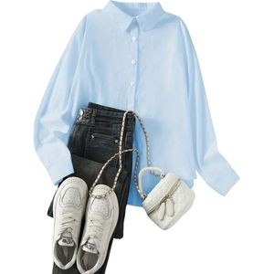 Livano Linnen Blouse Dames - T-Shirt - Polo - Overhemd - Shirt - Zomer - Ibiza Stijl - Hemelsblauw - Maat XL