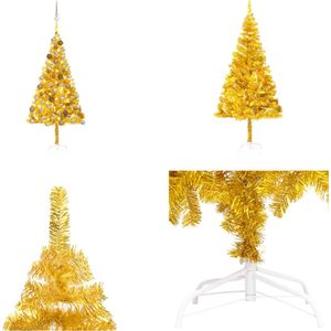 vidaXL Kunstkerstboom met LED's en kerstballen 180 cm PET goudkleurig - Kunstkerstboom - Kunstkerstbomen - Kerstboom - Kerstdecoratie