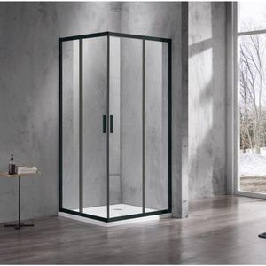 FugaFlow Efficiente Vetro Douchecabine - 100x100x200cm - hoekinstap - helder glas - profiel - mat zwart