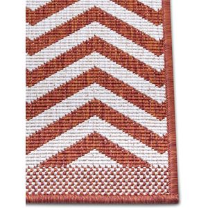 Omkeerbaar modern design zigzagpatroon tapijt 80x250cm - voor binnen en buiten, balkon, terras, tuin, serre, woonkamer - waterdicht - Cayenne.
