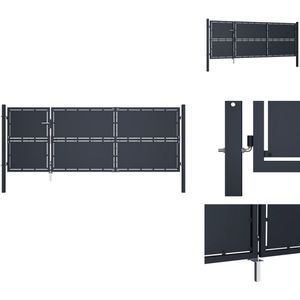 vidaXL Tuinpoort - Tuinpoorten - Tuinhek - Tuinhekken - Poort 350x125 cm staal antraciet