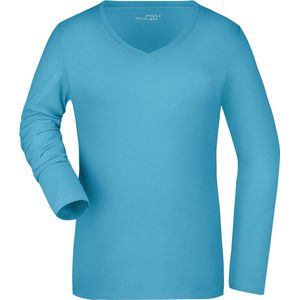 Turquoise dames v-hals shirt lange mouw XL
