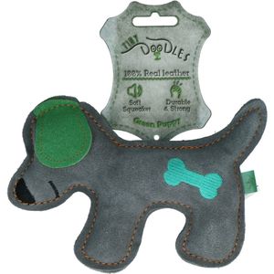 Tiny Doodles Doggy - Doodles Puppy - Hondenspeelgoed - Honden speeltje met piep - Groen - 17 cm