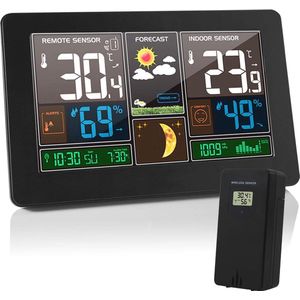 Draadloos Weerstation met Kleurendisplay en Buitensensor - Multifunctionele Thermometer en Hygrometer voor Thuis en Kantoor
