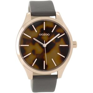 OOZOO Timepieces - Rosé goudkleurige horloge met olifant grijze leren band - C9504