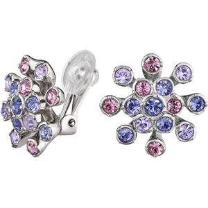 Traveller Clip Oorbellen - Oorclips Dames - Zilverkleurig - Preciosa Kristal - Violet - Bloem - Geplatineerd - 157549