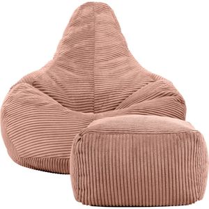 icon “Dalton” Corduroy Zitzakfauteuil en Hocker, Roze, Zitzakstoel, Cord Zitzak Volwassenen met Vulling, Woonkamerzitzakken