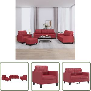 The Living Store 4-delige Loungeset met kussens fluweel wijnrood - Loungeset - Bankstel - Tuinmeubilair - Rood Meubilair - Kunstleder Sofa