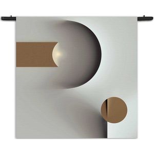 Mezo Wandkleed Scandinavisch Wit met Goudkleurig Element 03 Rechthoek Vierkant XL (150 X 150 CM) - Wandkleden - Met roedes