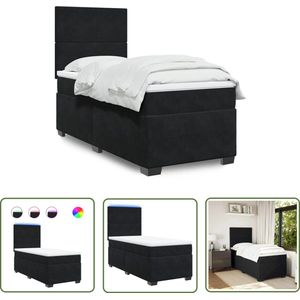The Living Store Boxspring met matras fluweel zwart 100x200 cm - Boxspringbed - Led Verlichting - Velvet - Pocketed Springs - Pocketveringmatras