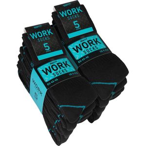 BRUBAKER - Werksokken - 10 Paar - WORK Sokken voor optimale grip op het werk - Robuuste Functionele Sokken - Katoen - Versterkte hiel en teen - Zwart Turkoois - Maat 43-46