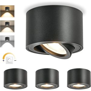 Dimbare led-opbouwspot draaibaar 5 W plafondspots Ø 80 x 50 mm 3000 K/4000 K/6500 K 30 graden draaibaar badkamerspot aluminium zwart - set van 4 spotlight